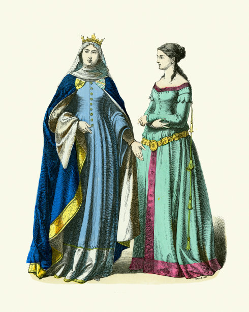 14世纪中世纪的时尚，公主和贵族妇女图片下载