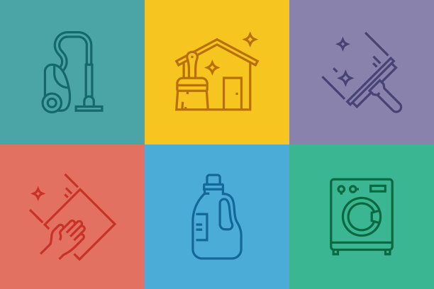 清洗相关的线条图标。向量符号说明。图片下载