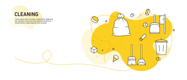 清洁相关的现代线条风格矢量插图图片下载
