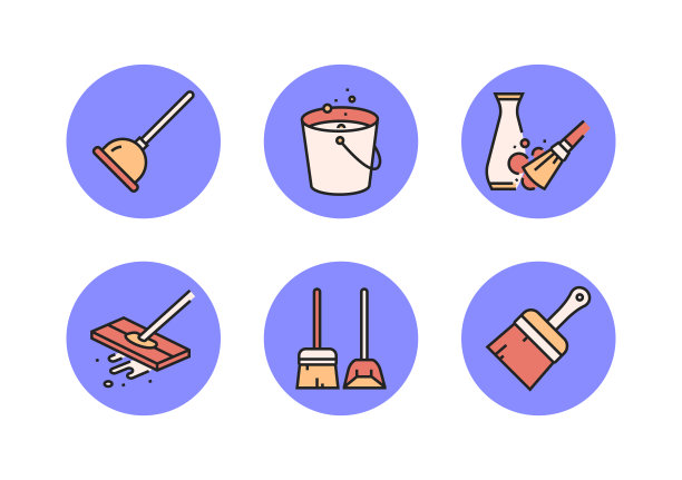 清洁相关的平线图标。向量符号说明。图片下载