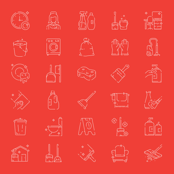 简单的清洁相关矢量细线图标。大纲符号集合。图片下载