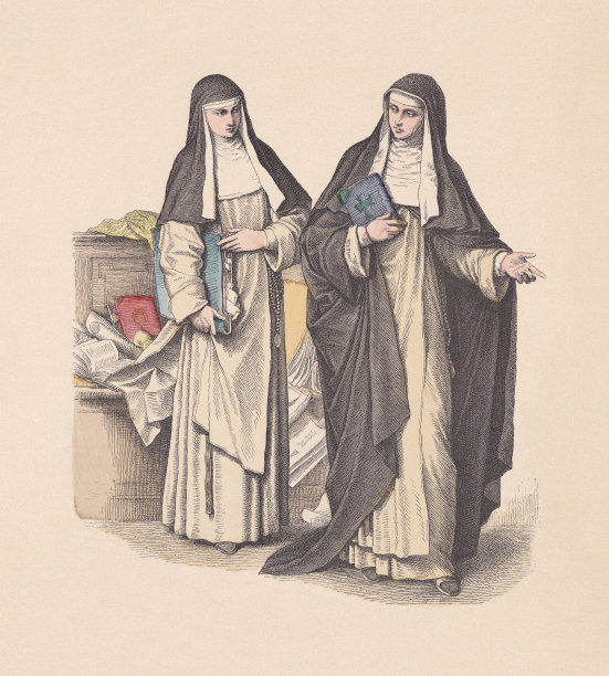 宗教习惯，多米尼加修女，手工着色木刻，大约1880年出版图片下载