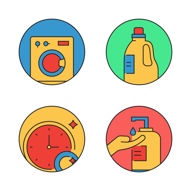 清洁相关的平线图标。向量符号说明。图片下载