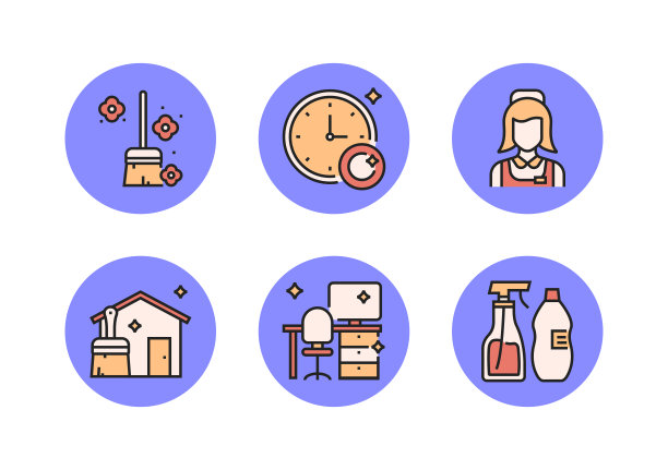 清洁相关的平线图标。向量符号说明。图片下载