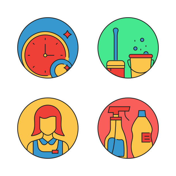 清洁相关的平线图标。向量符号说明。图片下载