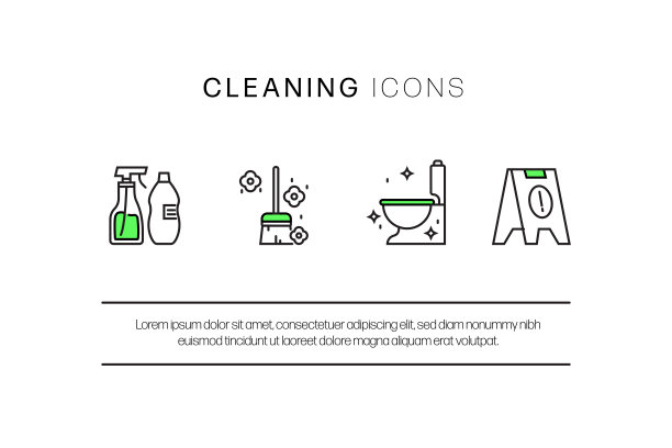 清洗相关的线条图标。向量符号说明。图片下载