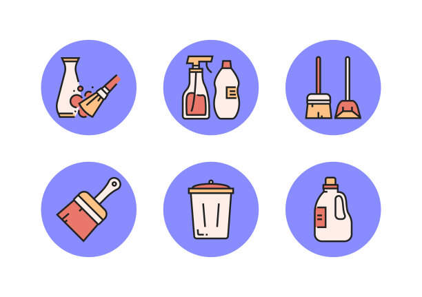 清洁相关的平线图标。向量符号说明。图片下载