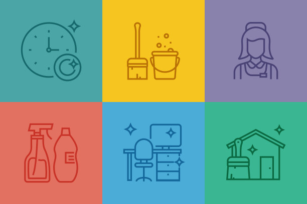 清洗相关的线条图标。向量符号说明。图片下载