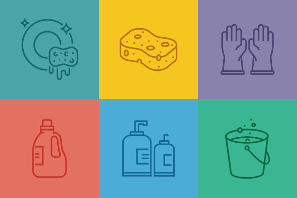 清洗相关的线条图标。向量符号说明。图片下载