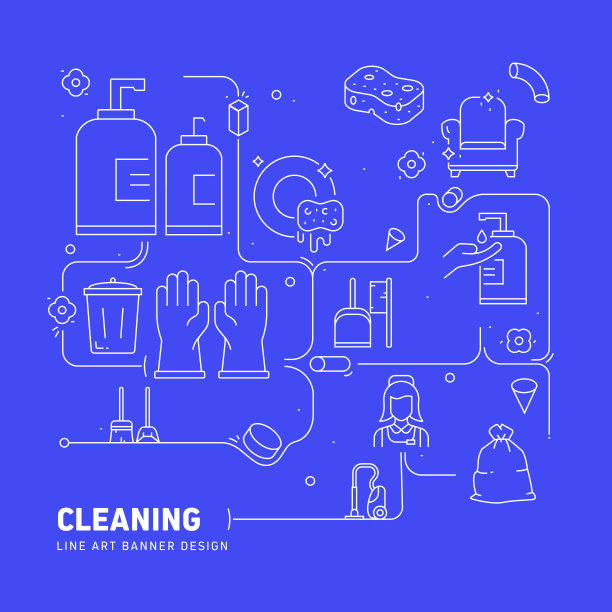 清洁相关的现代线条风格矢量插图图片下载