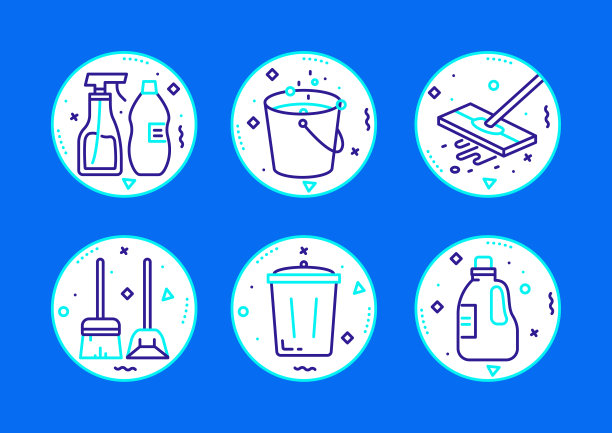 清洗相关的线条图标。向量符号说明。图片下载