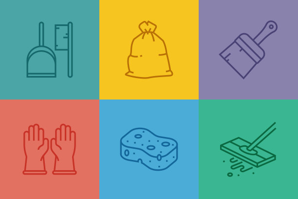 清洗相关的线条图标。向量符号说明。图片下载