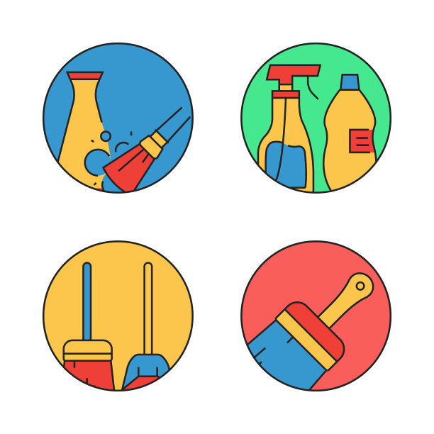 清洁相关的平线图标。向量符号说明。图片下载