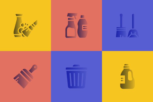 清洁相关的图标。渐变样式向量符号插图。图片下载