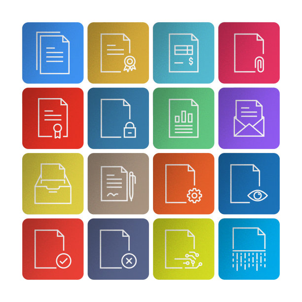 文档相关的线条图标集。简单的轮廓图标。图片下载