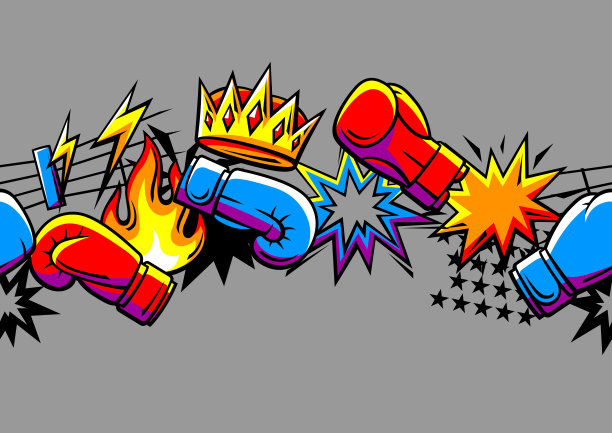 图案与拳击项目。拳击俱乐部插图。卡通风格的运动背景。图片下载