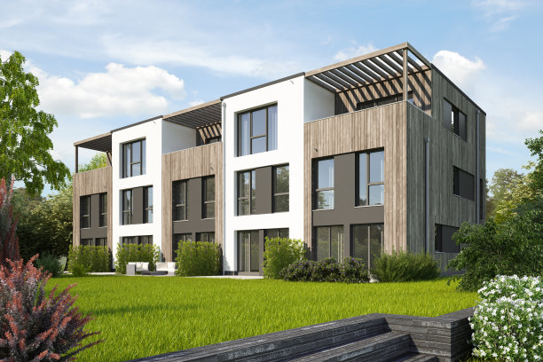 带有木制元素的现代排屋图片下载