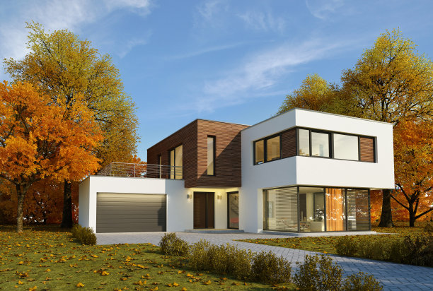 秋天的现代立方别墅图片下载