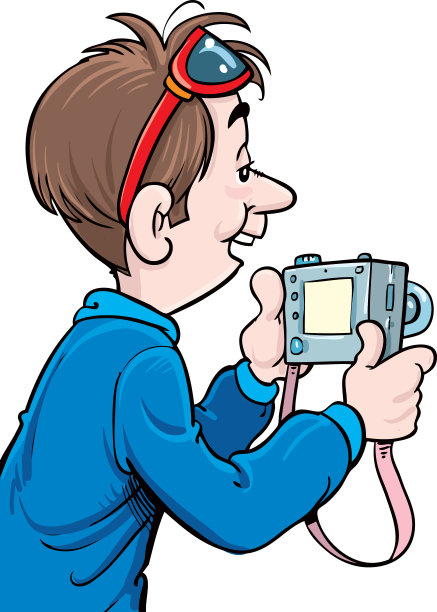 手持相机的男子，矢量插图图片下载