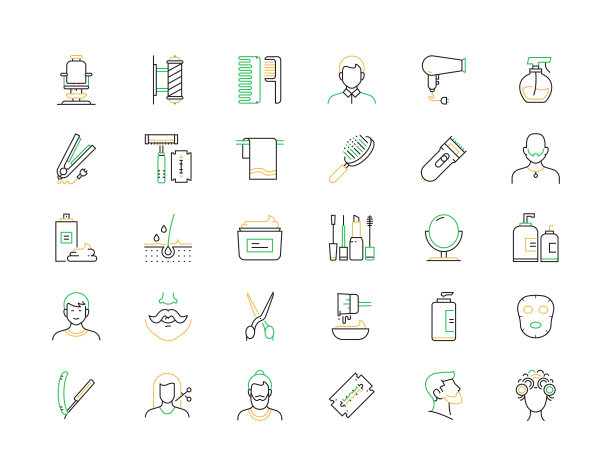 理发店相关矢量细线图标。大纲符号集合图片下载