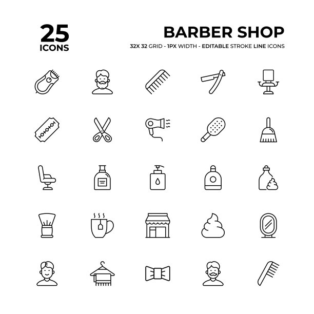 理发店线图标集图片下载