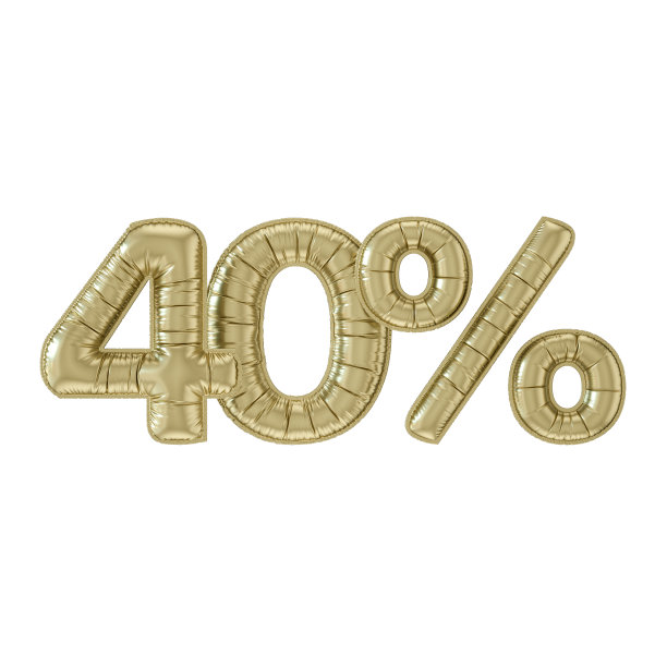 40%的金色气球销售概念在白色的背景图片下载