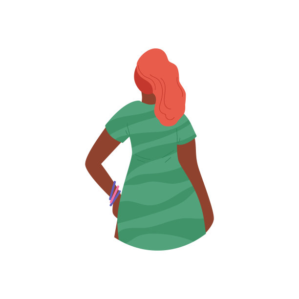 女人的后视图表示好奇和思考的东西，平向量孤立。图片下载