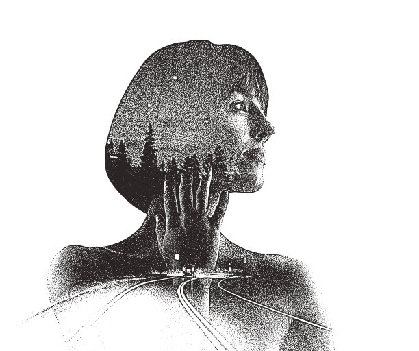 多曝光年轻女子在夜间驾驶和夏季三角星座图片下载