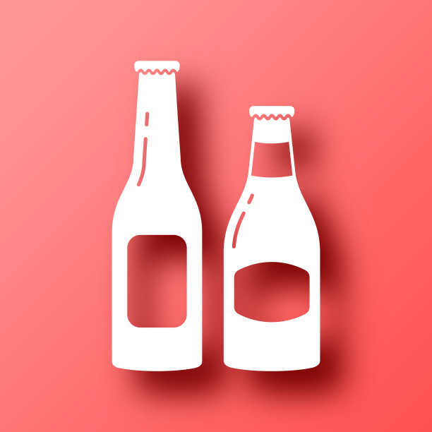 啤酒瓶。图标在红色背景与阴影图片下载