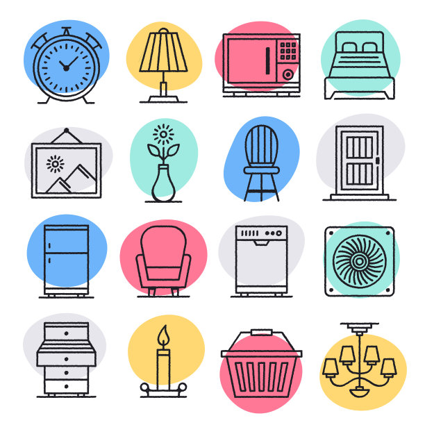 家具制造行业涂鸦风格矢量图标集图片下载