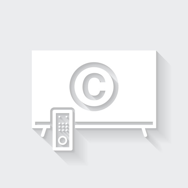带有版权标志的电视。图标与空白背景上的长阴影-平面设计图片下载