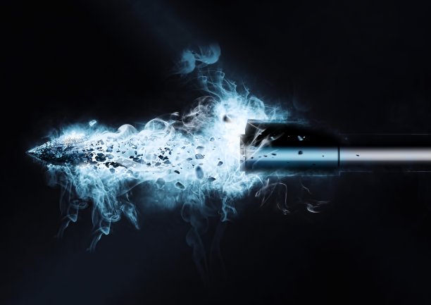 手枪射出的子弹冒着烟的3d插图图片下载
