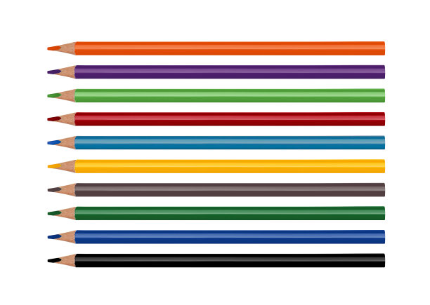一套彩色多色彩色铅笔孤立在白色背景图片下载