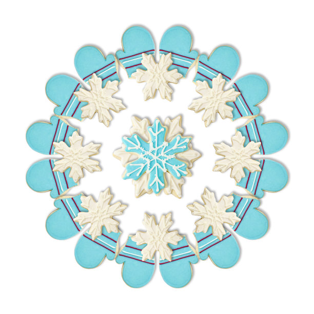 手套和雪花:用节日装饰的冰镇圣诞饼干制作的圣诞花环图片下载