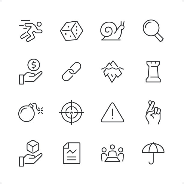 风险管理和保险-像素完美线图标集，可编辑笔画重量。图片下载