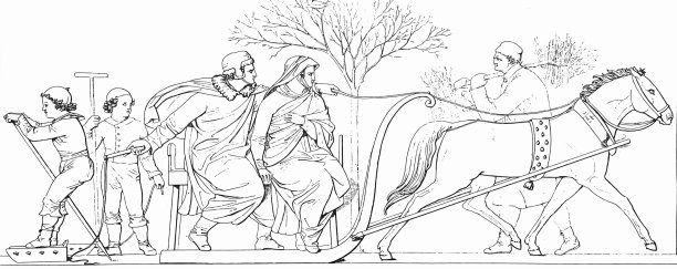 一家人在冬天坐雪橇图片下载