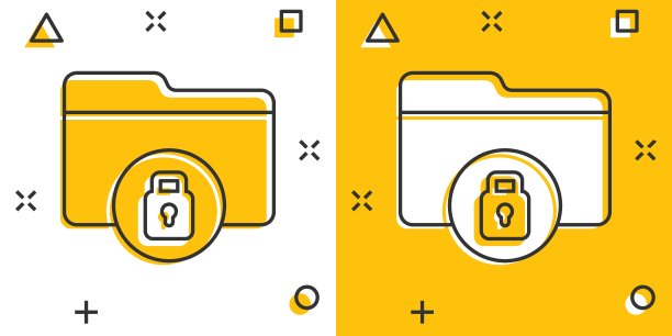 文件文件夹权限图标在漫画风格。文件访问卡通矢量插图在孤立的背景。秘密档案喷溅效果标识的经营理念。图片下载