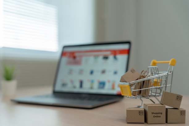在家用电脑上网购物。呆在家里，科技，电子商务，互联网，市场，期末或夏季或大销售，付款，信用折扣，报价，低价图片下载