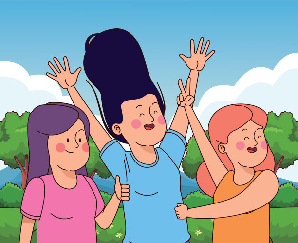 十几岁的朋友们微笑着玩得很开心图片下载