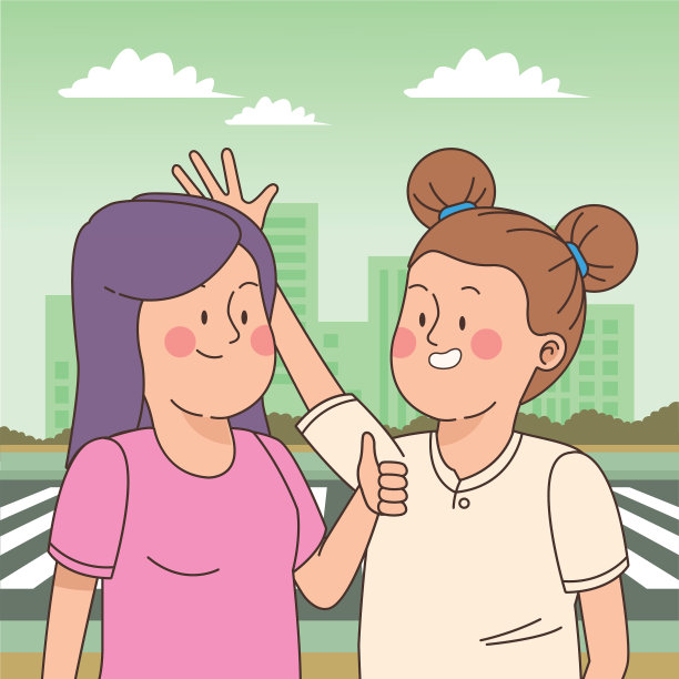 十几岁的朋友们微笑着玩卡通图片下载