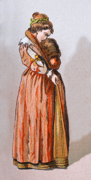 17世纪时装，女人穿读开袖连衣裙，法国资产阶级图片下载