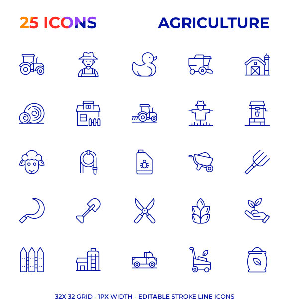 农业可编辑线条图标系列图片下载