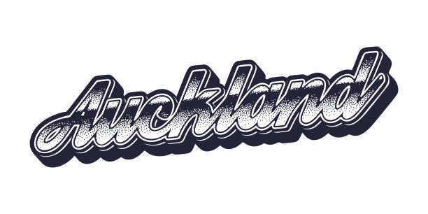 奥克兰城市名称在复古三维图形风格图片下载