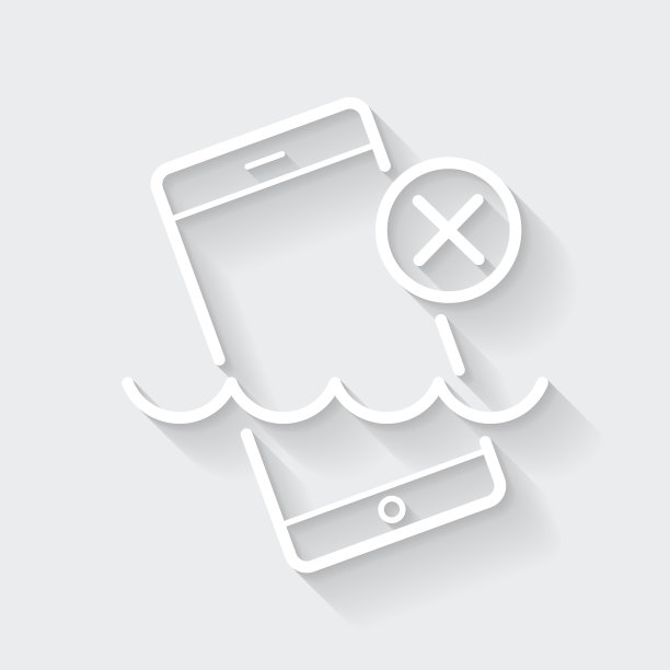 智能手机不防水。图标与空白背景上的长阴影-平面设计图片下载