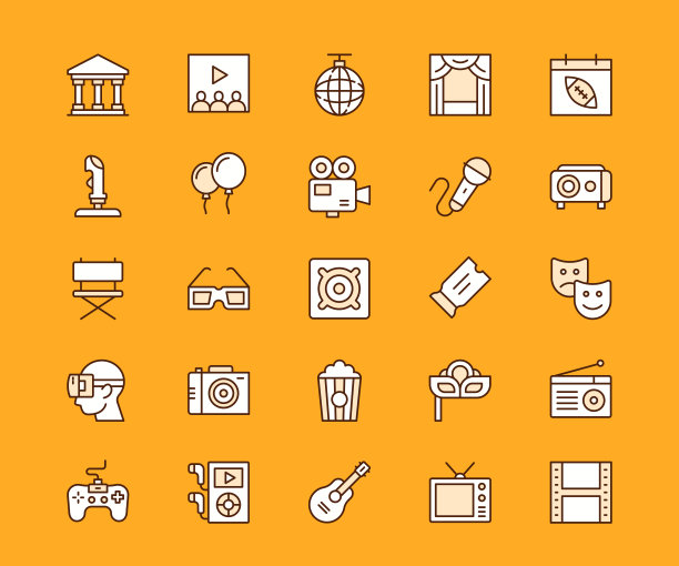 娱乐多色可编辑笔画线图标图片下载