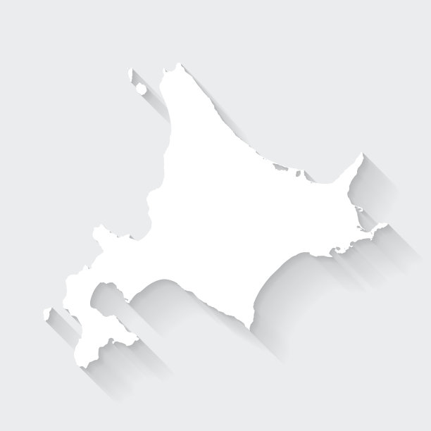 北海道地图与长阴影空白背景-平面设计图片下载