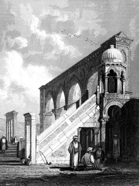 耶路撒冷圣殿山上布尔汉·艾德·丁的讲道台（夏季讲道台），以色列，塞缪尔·普劳特绘画 - 19世纪奥斯曼帝国图片下载