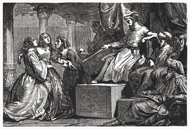 《以斯帖记》(以斯帖记第5章)，木刻，1835年图片下载