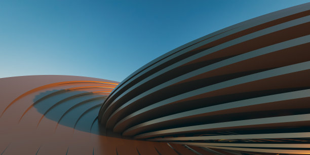 曲面抽象结构和天空背景，3d渲染图片下载