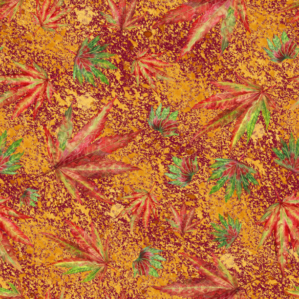 秋日日本枫叶水彩无缝图案图片下载